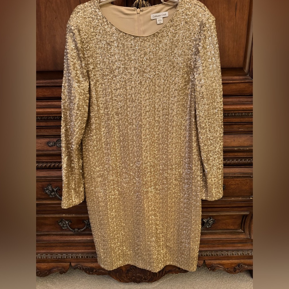 Liquid Gold Sequined Stretch Sheath Dress. Size 16 Coldwater Creek